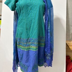 Blue and Green Women's Kurta